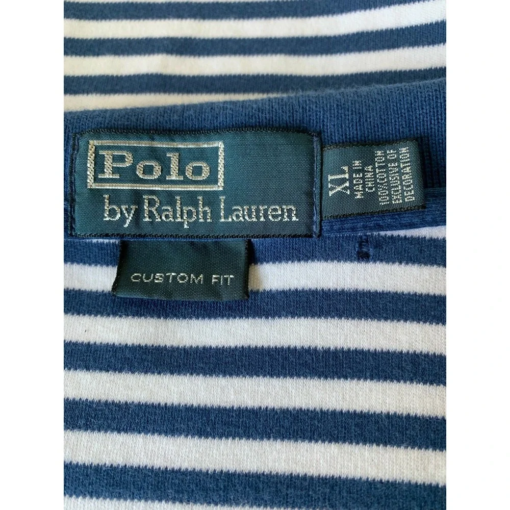 Polo Ralph Lauren Custom Fit Striped Cotton Short Sleeve Logo Blue Size X-Large